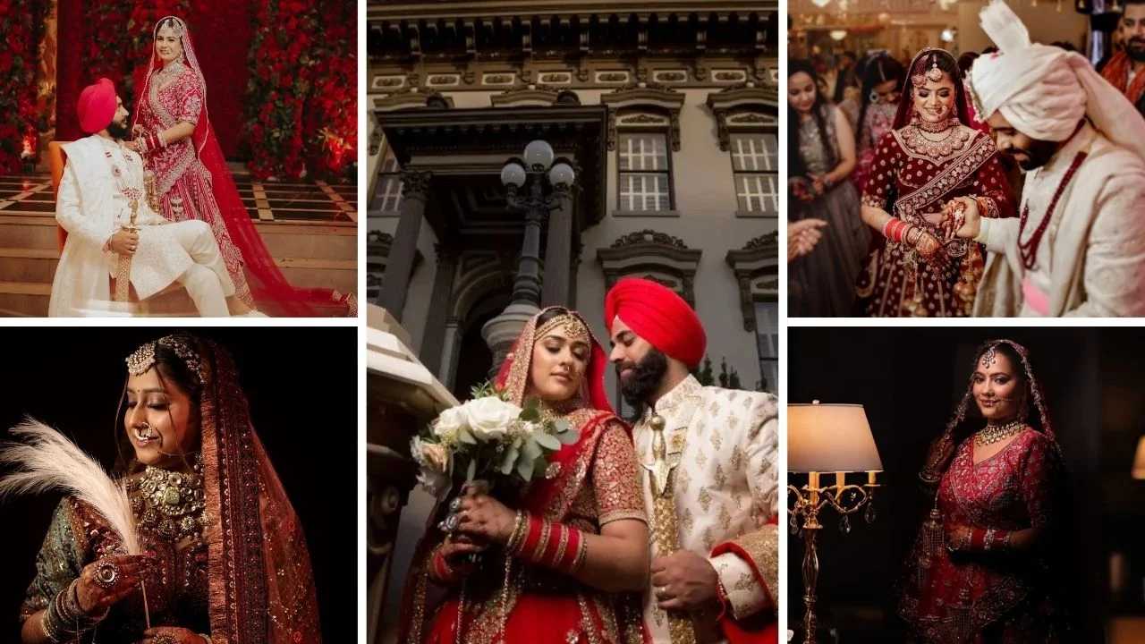 Wedding Photographers in Delhi, wedding photography in Delhi, Premium wedding photographers in Delhi, affordable wedding photographers in Delhi, Bride in red bridal lehenga with dupatta veil during wedding shoot, Destination wedding photographer in Delhi, Luxury wedding photographers in Delhi, Pre wedding photography in Delhi, Bridal photography ideas, Couple photography poses, Couple wedding photoshoot ideas