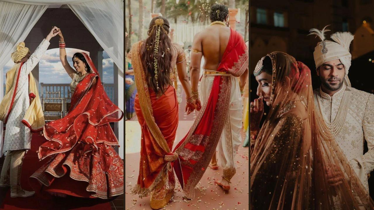 Bride and groom posing under a dupatta in a romantic Indian wedding photoshoot, Indian bride and groom wedding pose with soft sunlight creating a dreamy halo effect, Happy Indian wedding couple smiling at each other during candid bridal photoshoot, Romantic close-up pose of Indian bride and groom in traditional wedding outfits, Groom lifting bride in a princess-style pose during Indian wedding photography, Bride and groom forehead touch pose capturing emotional Indian wedding moment, Indian wedding couple celebrating joyfully with dramatic bridal and groom pose, Bride and groom doing namaste pose in traditional Indian wedding ceremony, Indian wedding couple standing under a shower of flower petals for dreamy wedding photo, Bride and groom dancing together in a fun candid Indian wedding pose, Bride resting her head on groom’s shoulder in a sweet Indian wedding portrait, Groom kissing bride on the forehead in a romantic Indian wedding photoshoot, Bride and groom walking hand in hand in a stylish wedding aisle pose, Candid Indian wedding couple laughing together in playful marriage photoshoot pose, Cinematic Indian bride and groom pose with dramatic lighting and royal wedding styling, Bride and groom hugging warmly in a cute and emotional Indian wedding pose, Groom twirling bride in lehenga during elegant Indian wedding photoshoot, Romantic Indian wedding photoshoot pose inspired by Bollywood-style couple portraits, Bride and groom standing together in matching wedding outfits for classic wedding portrait, Dreamy sunset wedding pose of Indian bride and groom during golden hour shoot, Cute Indian wedding pose with bride leaning on groom in a heartwarming moment, Grand bridal and groom pose with floral decor and traditional wedding styling, Indian couple wedding pose highlighting bride’s lehenga and groom’s sherwani, Modern Indian wedding photoshoot idea for bride and groom with romantic composition, Memorable Indian wedding portrait of bride and groom capturing love and celebration