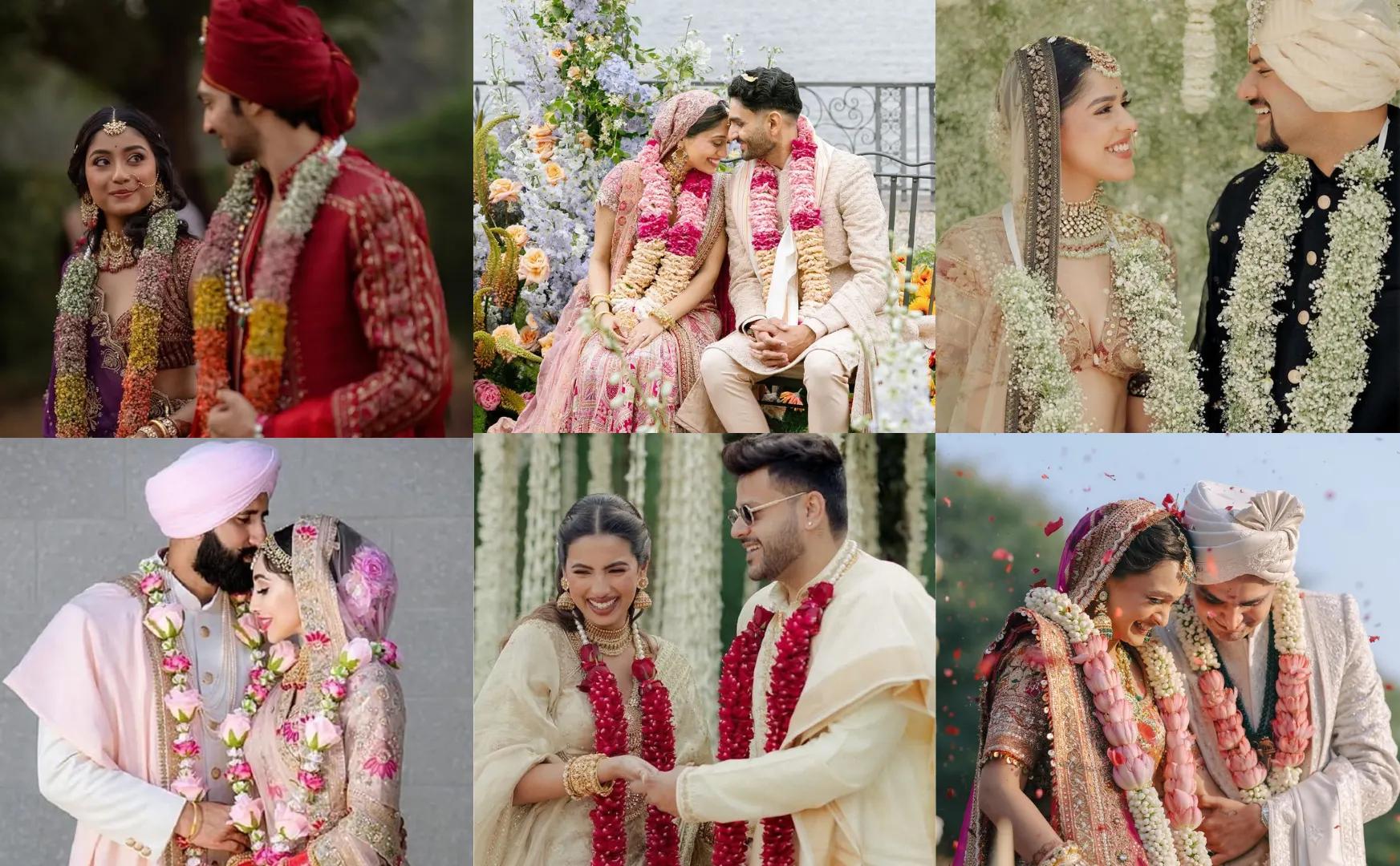 red rose varmala, red rose jaimala design, traditional marigold varmala, marigold jaimala for wedding, white roses mogra jaimala, mogra flower varmala design, white lilies varmala design, lilies jaimala for wedding, white roses alternating varmala, elegant white rose jaimala, orchid varmala designs, colorful orchid jaimala, baby flower jaimala designs, small flower varmala design, roses gajra jaali varmala, gajra style jaimala design, white maroon varmala design, maroon white jaimala wedding, lotus flower jaimala design, lotus varmala latest design, tulsi wedding jaimala, tulsi leaves varmala design, leaves jaimala design, green leaves wedding varmala