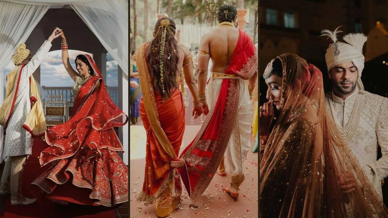 Bride and groom posing under a dupatta in a romantic Indian wedding photoshoot, Indian bride and groom wedding pose with soft sunlight creating a dreamy halo effect, Happy Indian wedding couple smiling at each other during candid bridal photoshoot, Romantic close-up pose of Indian bride and groom in traditional wedding outfits, Groom lifting bride in a princess-style pose during Indian wedding photography, Bride and groom forehead touch pose capturing emotional Indian wedding moment, Indian wedding couple celebrating joyfully with dramatic bridal and groom pose, Bride and groom doing namaste pose in traditional Indian wedding ceremony, Indian wedding couple standing under a shower of flower petals for dreamy wedding photo, Bride and groom dancing together in a fun candid Indian wedding pose, Bride resting her head on groom’s shoulder in a sweet Indian wedding portrait, Groom kissing bride on the forehead in a romantic Indian wedding photoshoot, Bride and groom walking hand in hand in a stylish wedding aisle pose, Candid Indian wedding couple laughing together in playful marriage photoshoot pose, Cinematic Indian bride and groom pose with dramatic lighting and royal wedding styling, Bride and groom hugging warmly in a cute and emotional Indian wedding pose, Groom twirling bride in lehenga during elegant Indian wedding photoshoot, Romantic Indian wedding photoshoot pose inspired by Bollywood-style couple portraits, Bride and groom standing together in matching wedding outfits for classic wedding portrait, Dreamy sunset wedding pose of Indian bride and groom during golden hour shoot, Cute Indian wedding pose with bride leaning on groom in a heartwarming moment, Grand bridal and groom pose with floral decor and traditional wedding styling, Indian couple wedding pose highlighting bride’s lehenga and groom’s sherwani, Modern Indian wedding photoshoot idea for bride and groom with romantic composition, Memorable Indian wedding portrait of bride and groom capturing love and celebration