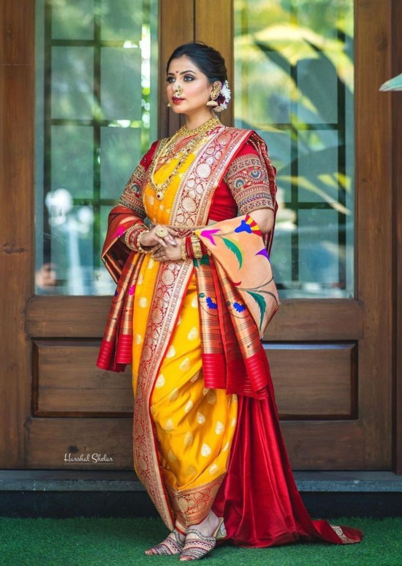 Buy Jolly Women`s Cotton Silk Nauvari Saree Marathi Maharastrian Saree With  Contrast Blouse Piece - Parrot Green at Amazon.in